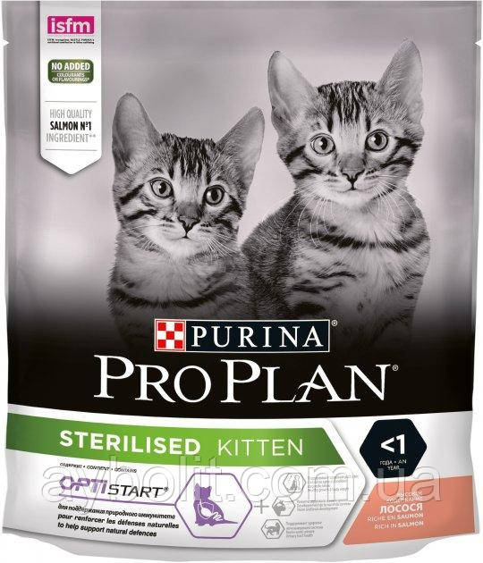 Сухий повнораціонний корм для стерилізованих кошенят Purina Pro Plan з лососем 400 г