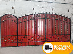 Розпашні ворота з хвірткою з профнастила, код: Р-0126-Ч