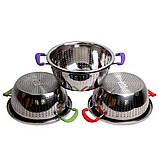 Друшляк Kamille KM-4357 Червоний 22см Друшляк з двома силіконовими ручками Друшляк з нержавіючої сталі, фото 9