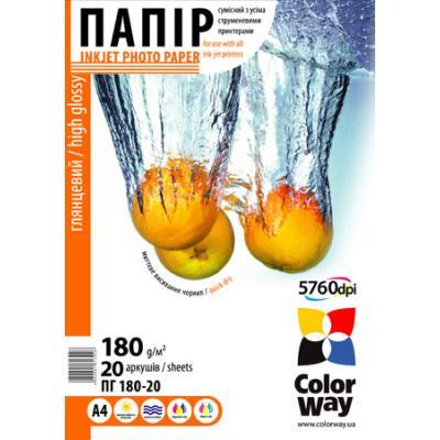 Фотопапір ColorWay A4 (210x297 mm), 20 листів, 180 г/м2 (PG180020A4)
