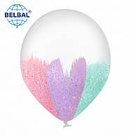 Воздушный шарик Belbal Brush Shine, браш макарун c глиттером, 3 цвета, 12" 30 см