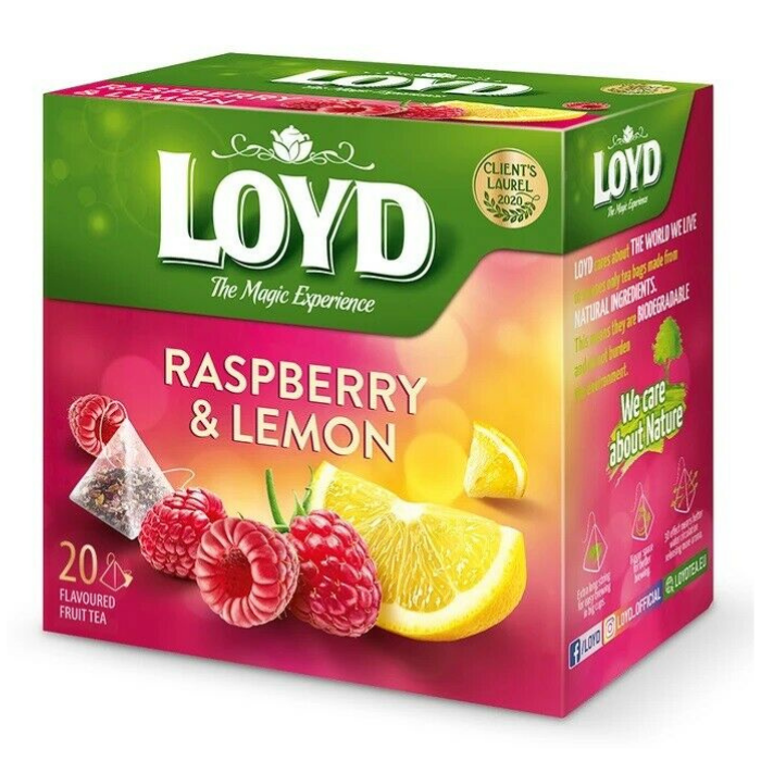 Фруктовий чай Loyd Raspberry & Lemon малина-лимон, 40г (20 пірамідок), 10шт/ящ