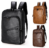 Мужской черный кожаный стильный деловой качественный рюкзак портфель ранець сумка