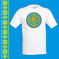 Футболка - вышиванка  с принтом "Украинский орнамент на голубом фоне" Push IT S, Белый