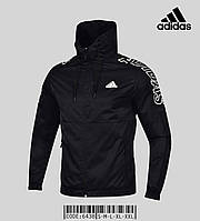 Куртка мужская Adidas черная ветровка адидас демисезонная с капюшоном весна осень с принтом XL