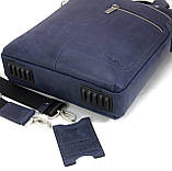 Сумка мессенджер синяя кожаная через плечо Tom Stone, сумка мужская для документов А4 синяя из кожи с ремнем, фото 7