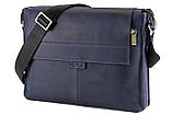 Мужская сумка синяя большая кожаная через плечо, сумка мессенджер синяя для документов из кожи с ремнем СТАРАЯ, фото 2