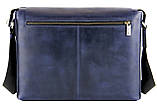 Мужская сумка синяя большая кожаная через плечо, сумка мессенджер синяя для документов из кожи с ремнем СТАРАЯ, фото 3