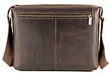Сумка мессенджер коричневая из кожи большая через плечо, сумка мужская коричневая кожаная с ремнем формат А4, фото 4