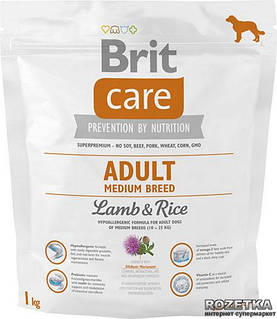 Сухий корм для дорослих собак середніх порід Brit Care Adult Medium Breed Lamb & Rice 1 кг