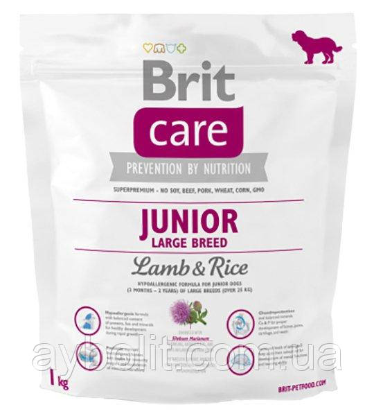 Сухий корм для цуценят і молодих собак великих порід Brit Care Junior Large Breed Lamb & Rice 1 кг