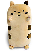 Подушка кіт плюшевий, персикового кольору 40х20х14 см, м'яка іграшка кіт для сну | подушка кот для детей