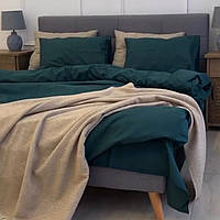 Темно зеленый комплект постельного белья малахит поплин Lux евро