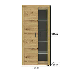 Висока шафа вітрина у вітальні Сокме Фокус 87х189х34 см дуб артисан в стилі лофт