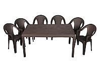 Комплект садовой мебели стол Prince + 6 кресел Kora пластик Коричневый (ОСТ-ФРАН ТМ)