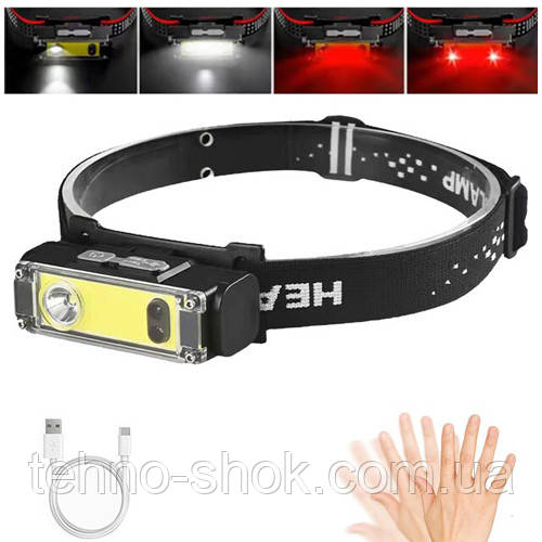 Ліхтар налобний BL-T124-ХРЕ+COB (White+Red), Motion Sensor, 1x18650, ЗП Type-C