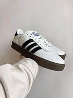 Adidas Samba жіночі кросівки білі з коричневою підошвою. Модні жіночі кроси Адідас Самба., фото 7