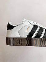 Adidas Samba жіночі кросівки білі з коричневою підошвою. Модні жіночі кроси Адідас Самба., фото 3