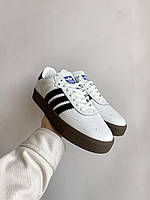 Adidas Samba жіночі кросівки білі з коричневою підошвою. Модні жіночі кроси Адідас Самба., фото 5