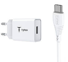 Мережева зарядка T-PHOX Mini 12W 2.4A + Type-C cable 1.2m (Білий)