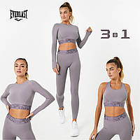 Компресионный костюм женский для фитнеса Everlast 3в1 Леггинсы Спортивный топ Одежда для фитнеса