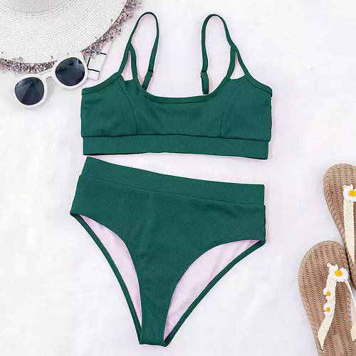 Купить Купальник раздельный с топом с высокими трусиками чёрный ...