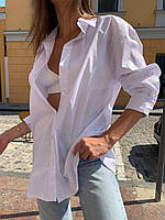 Женская хлопклвая рубашка классическая свободного кроя на пуговицах в размере S-L 3 цвета