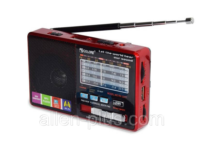 Радіоприймач багатодіапазонний GOLON RX-2277, FM/AM/SW(1-6), USB/microSD, mp3, акумулятор Li-Ion BL-5С