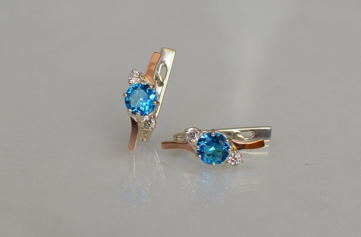 Срібні сережки Sil з золотими вставками 134s-4 Лаванда (Sil-1191), фото 1