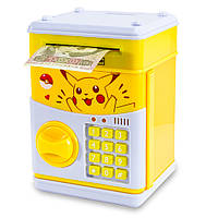 Детский сейф с кодом, для денег, игрушечный ("Пикачу", желтый) копилка детская музыкальная - дитячий сейф (TS)