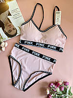 Розовый комплект женского нижнего белья топ с трусами