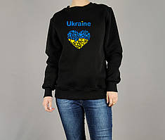 Світшот чорний жіночий із принтом "UKRAINE — СЕРДЦЕ"