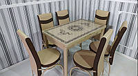 РОЗПРОДАЖ! Розкладний стіл з мдф + загартоване скло та 6 стільців Металевий каркас (80*130) Туреччина