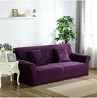 Натяжной чехол на диван 4х местный, готовые чехлы на диваны универсальные HomyTex Замша Микрофибра Фиолетовый