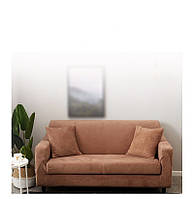 Чехлы на маленькие диваны 2-х местные, чехол на небольшой диван двухместные HomyTex Замша микрофибра Песочный