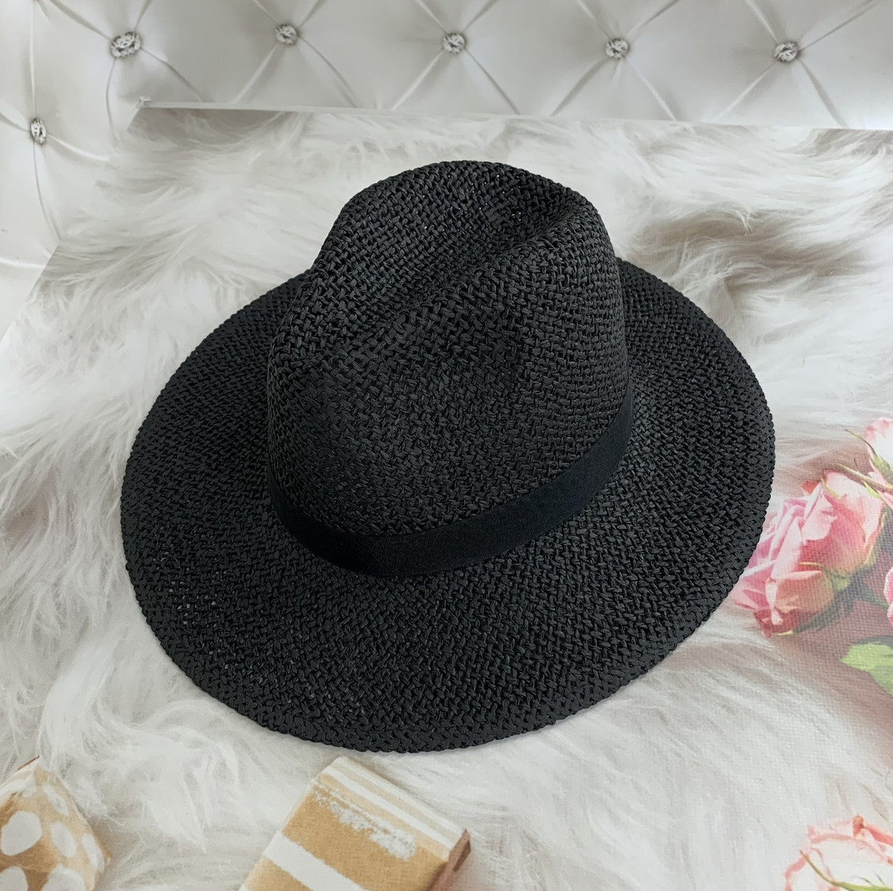 Жіночий літній капелюх Федора тканий MIZO BANG чорний