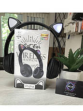 Bluetooth навушники MZ-023 з котячими вушками та LED підсвічуванням Чорні, фото 3