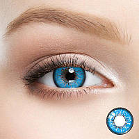 Цветные линзы для глаз ярко-голубые Blue + контейнер для хранения в подарок