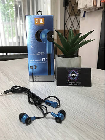 Вакуумні дротові навушники JBL T15 3,5mm Сині, фото 1