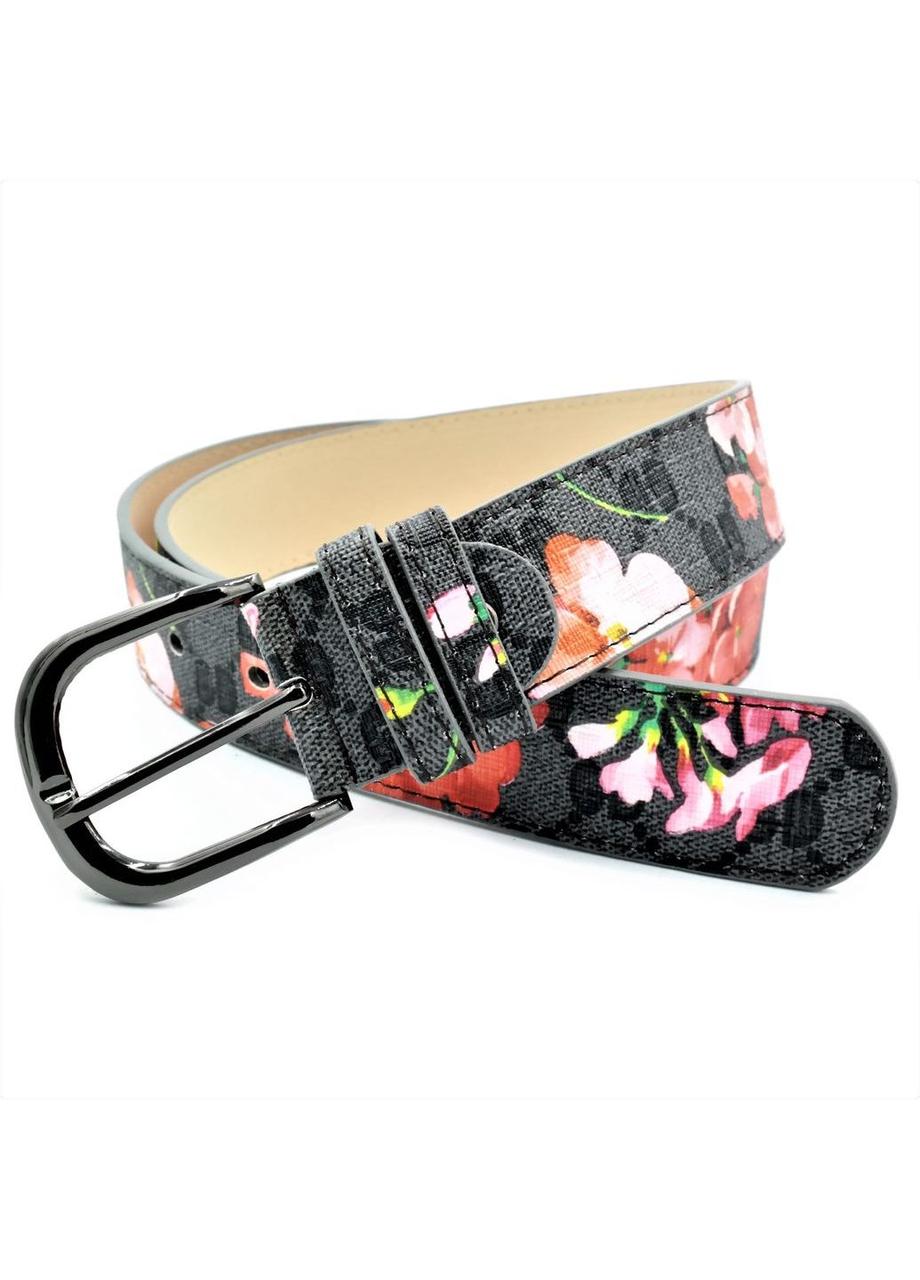 Жіночий ремінь Weatro Темно-сірий з квітковим принтом kz-zh35-kit-07, фото 1