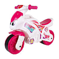 Каталка-беговел для девочек "Мотоцикл" Бело-розовый музыкальный. Мотоцикл беговел для девочки