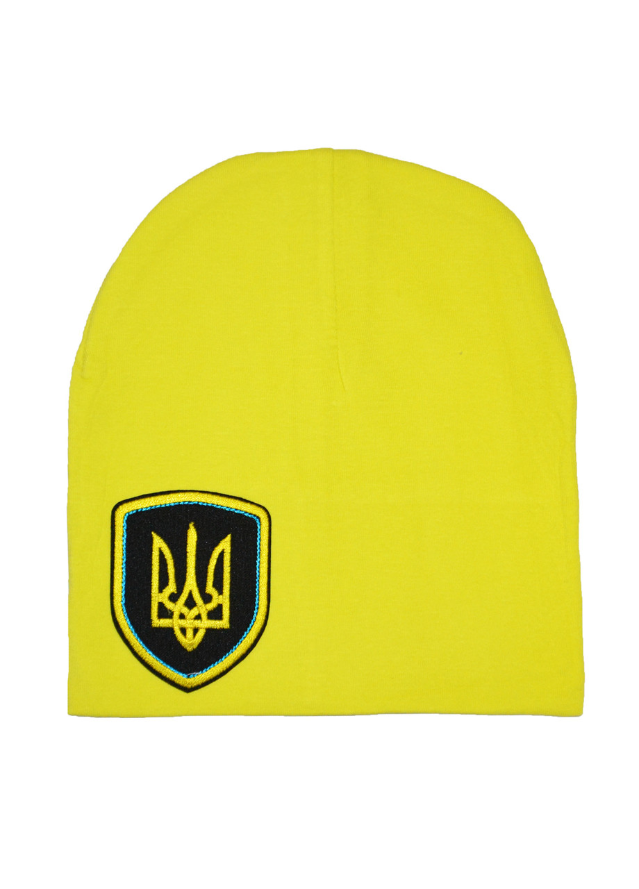 Шапка весна-осінь унісекс з Тризубом лимонна 55/64см
