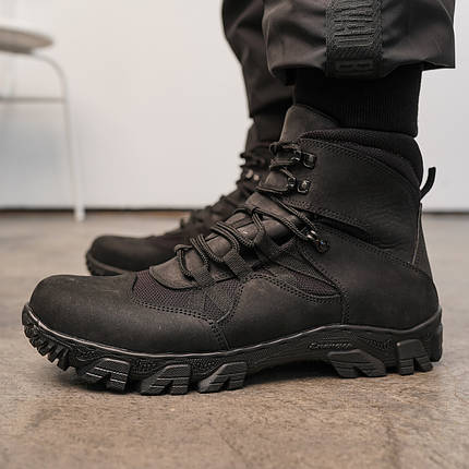 Чоловічі чорні берци, з прошитою підошвою з натурольної шкіри, фото 1