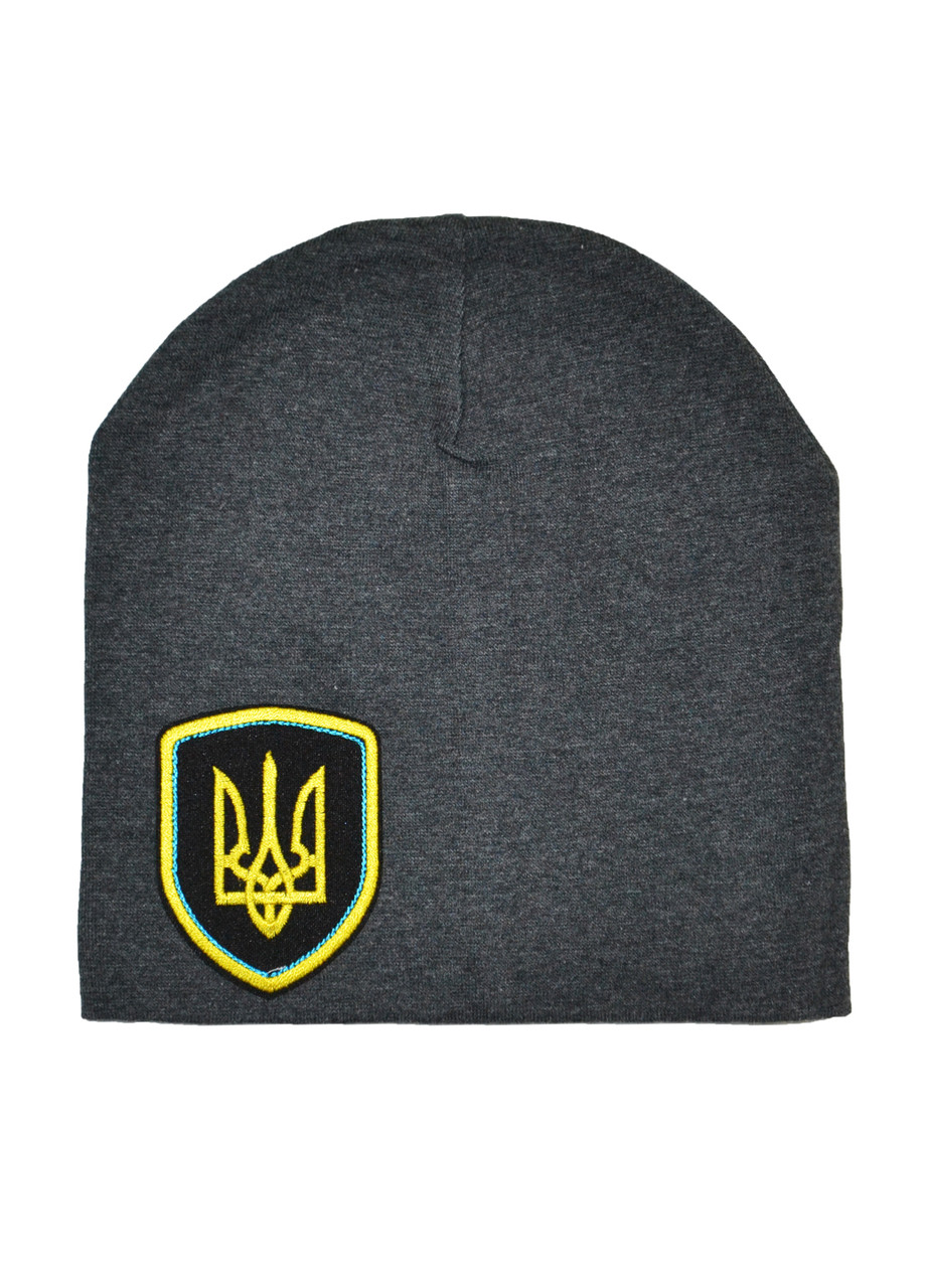 Шапка на хлопчика і дівчинку з символікою України графітова