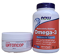 Набор для лечения псориаза и других кожных заболеваний - Цитопсор и Омега-3 Now Foods (200 капсул)