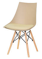 Стул Klim бежевый Eames Style, стул с мягкой подушкой на сиденье на буковых ножках