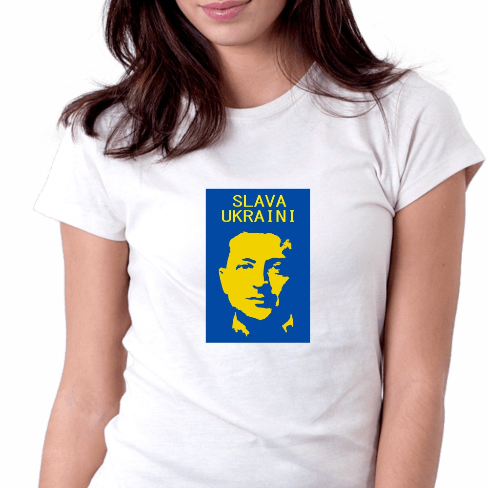 Футболка жіноча біла "Slava Ukraine!", фото 1