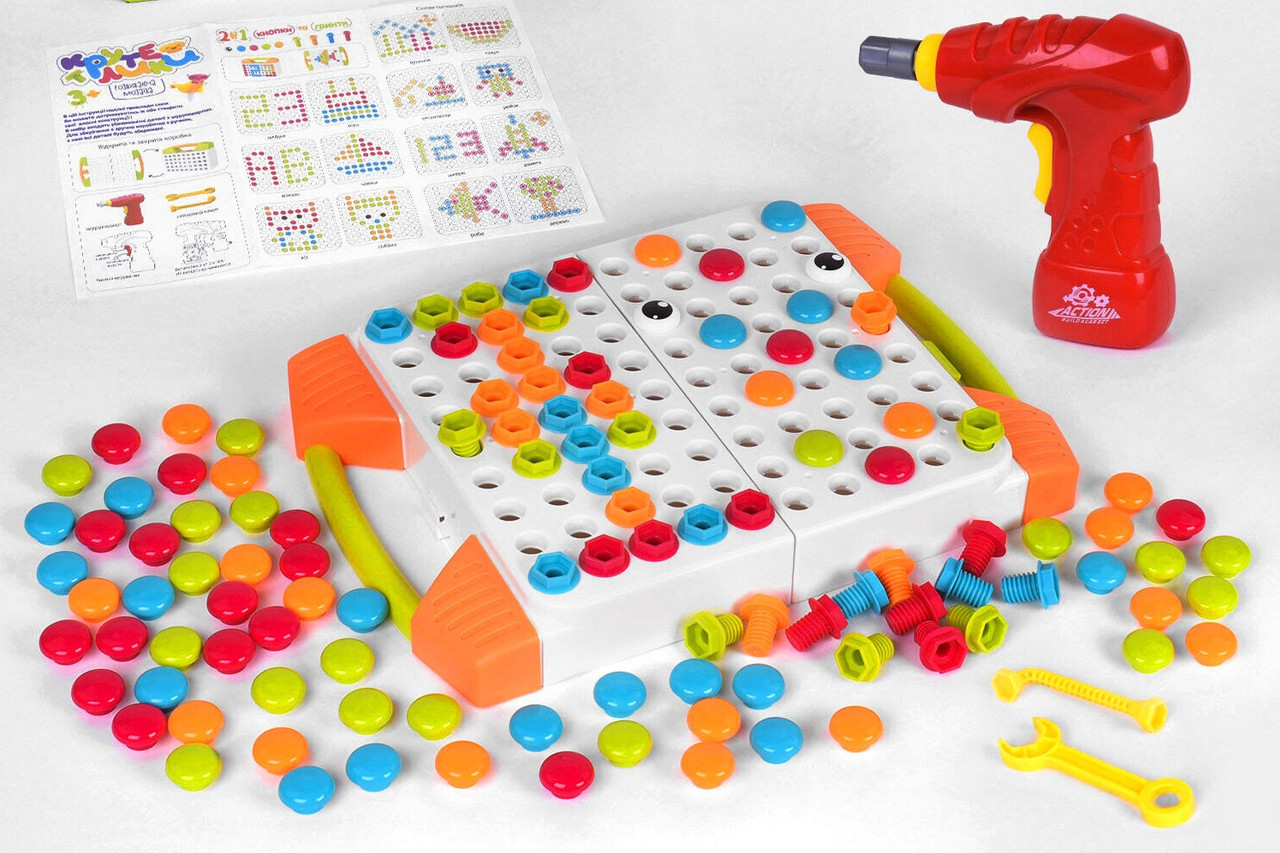 Мозаїка з шуруповертом Крутелики 83336 Fun Game 119 дет. у валізі іграшка дитяча гвинтовий конструктор, фото 1