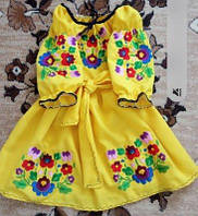 Платье вышиванка желтое с петриковской розписью Петриковка 86-158
