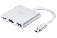 HUB адаптер USB-hub Type-C Easy Use HB14 |Type-C to USB3.0/HDMI/Type-C PD| Серый